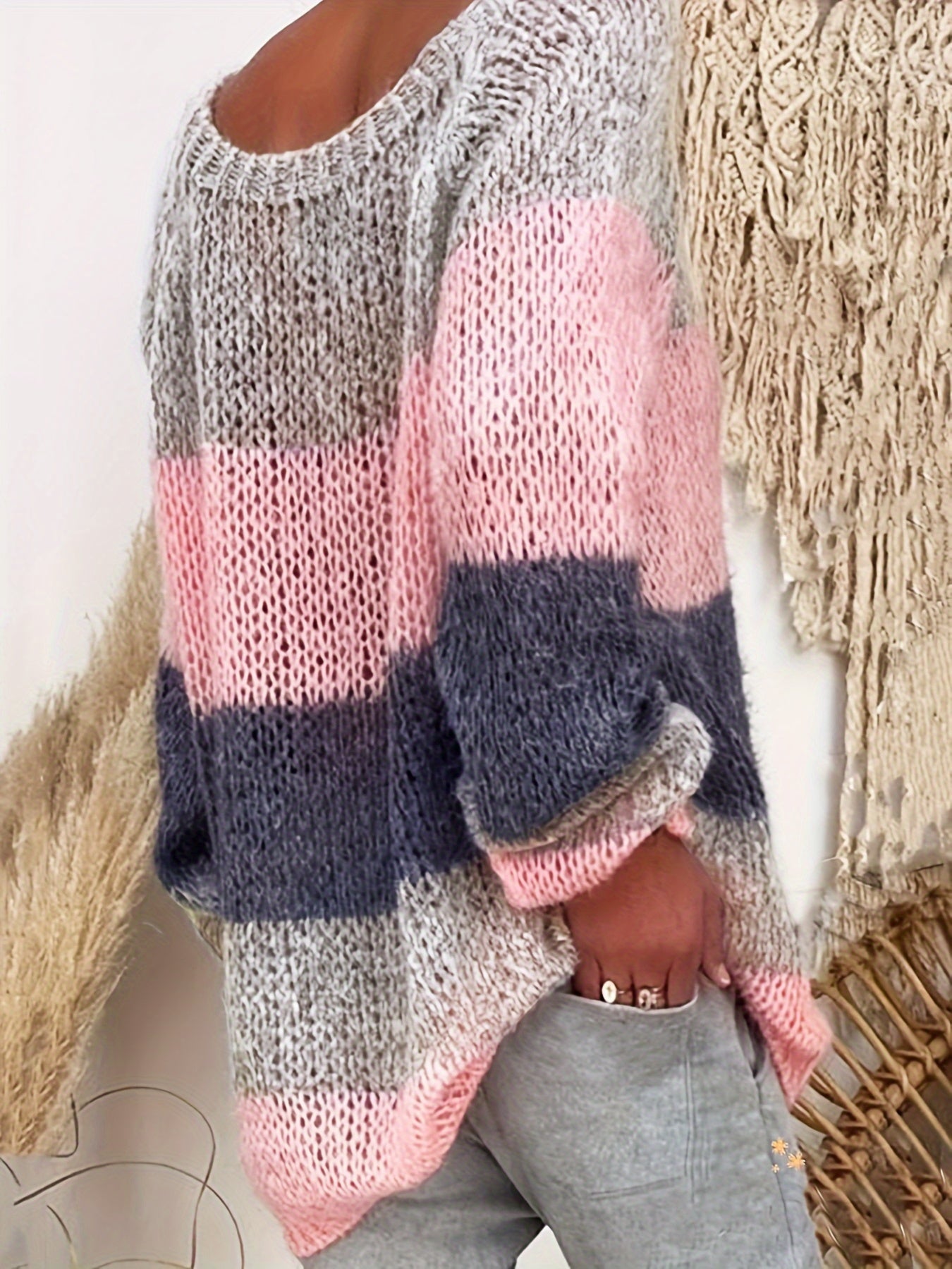 Women's Knit Sweater Pullover Solid Color Round Neck Medium Stretch All-Season