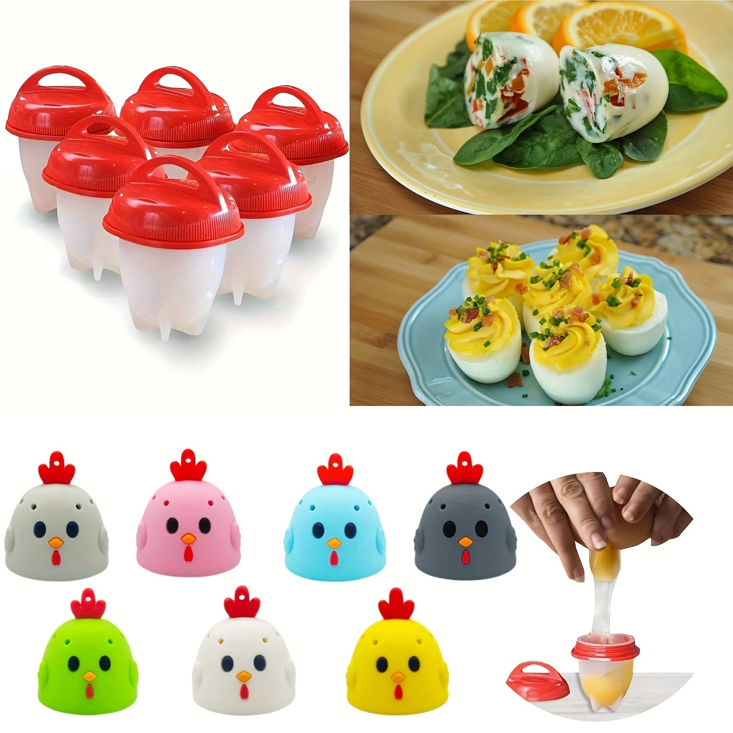 1 dona yopishqoq silikon tuxum pishirgich - oson tozalanadigan qattiq pishirilgan tuxum ushlagich, tuxumsiz tuxum pishirish stakanlari, nonushta uchun tez tuxum poach qilish qoliplari, turli ranglarda mavjud