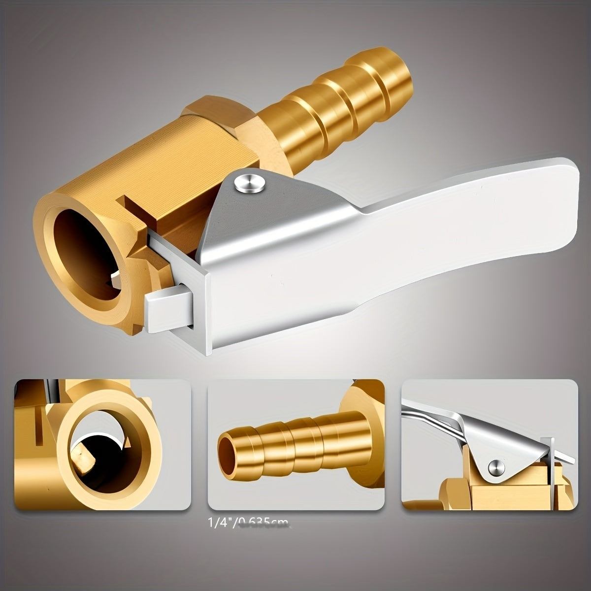 Brass Tire Inflator Lock On Air Chuck 1/4 Inch for Portable Air Compressor