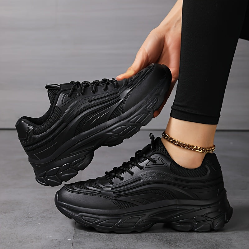 Women's Casual Mesh Lace-Up Sneakers with Thick Sole and Comfort