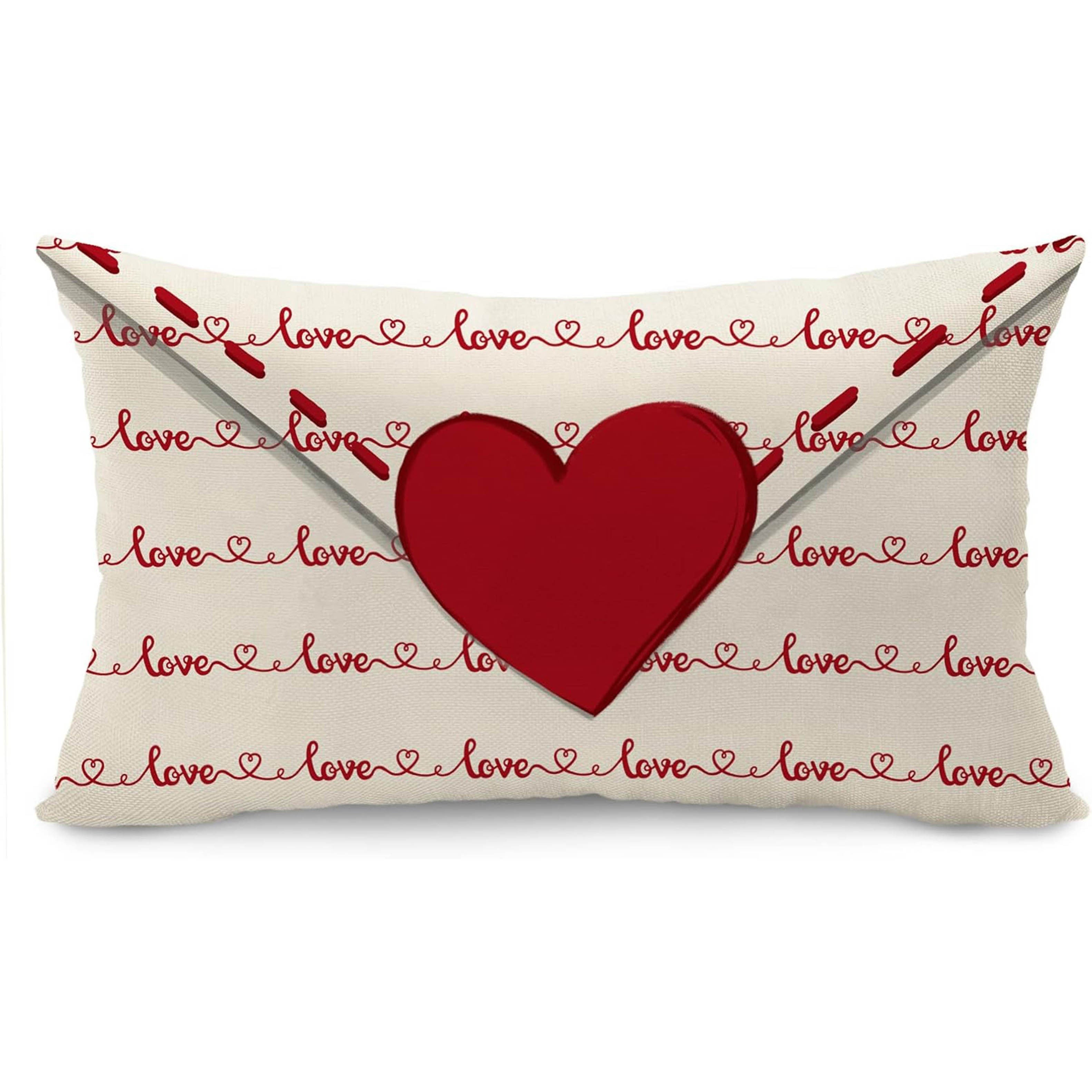 Valentine's Day Pillow Cover Set 1 Red Hearts Love Stripe 30x50 cm Decor