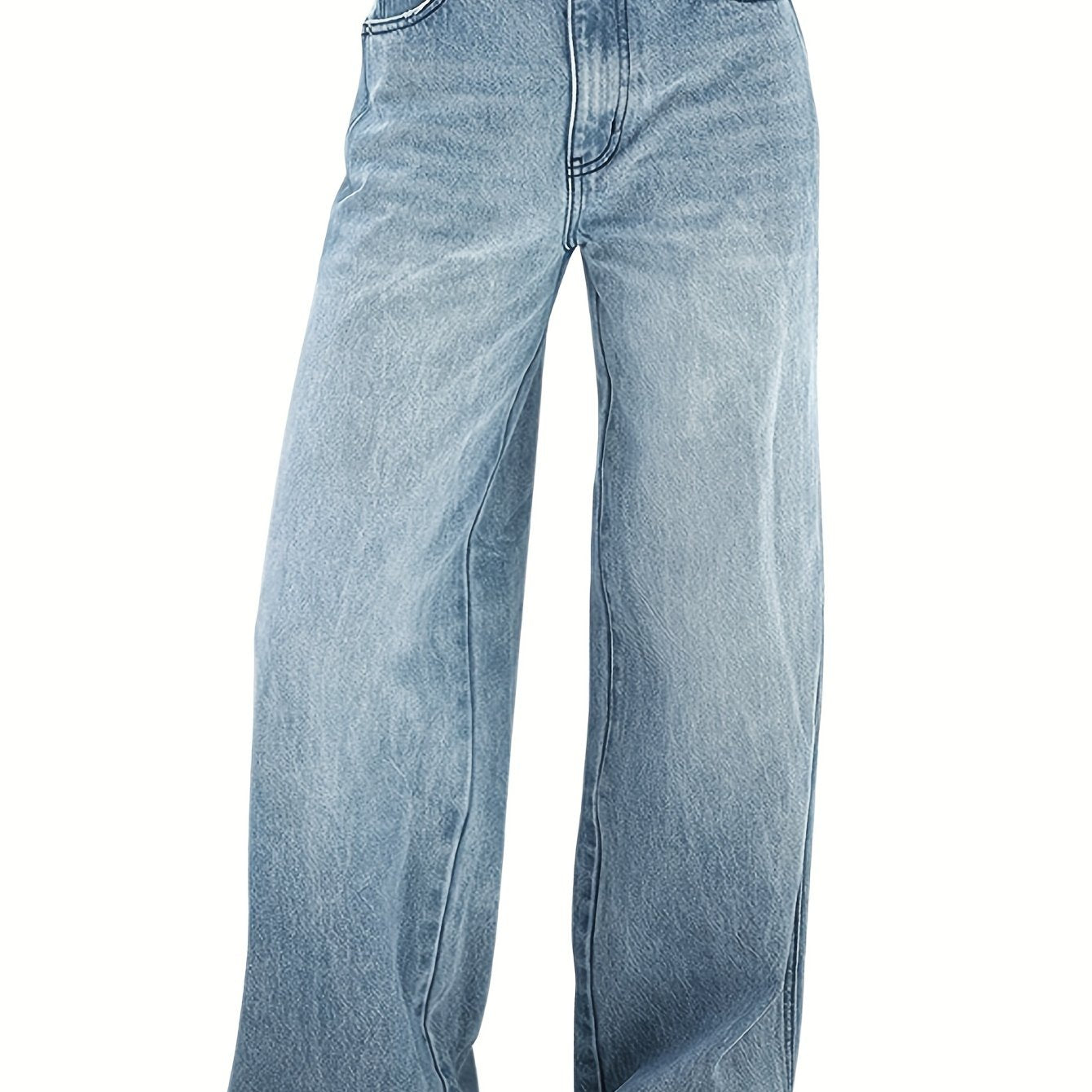 Women's Wide Leg Jeans in Washed Blue Denim Casual Long Fit