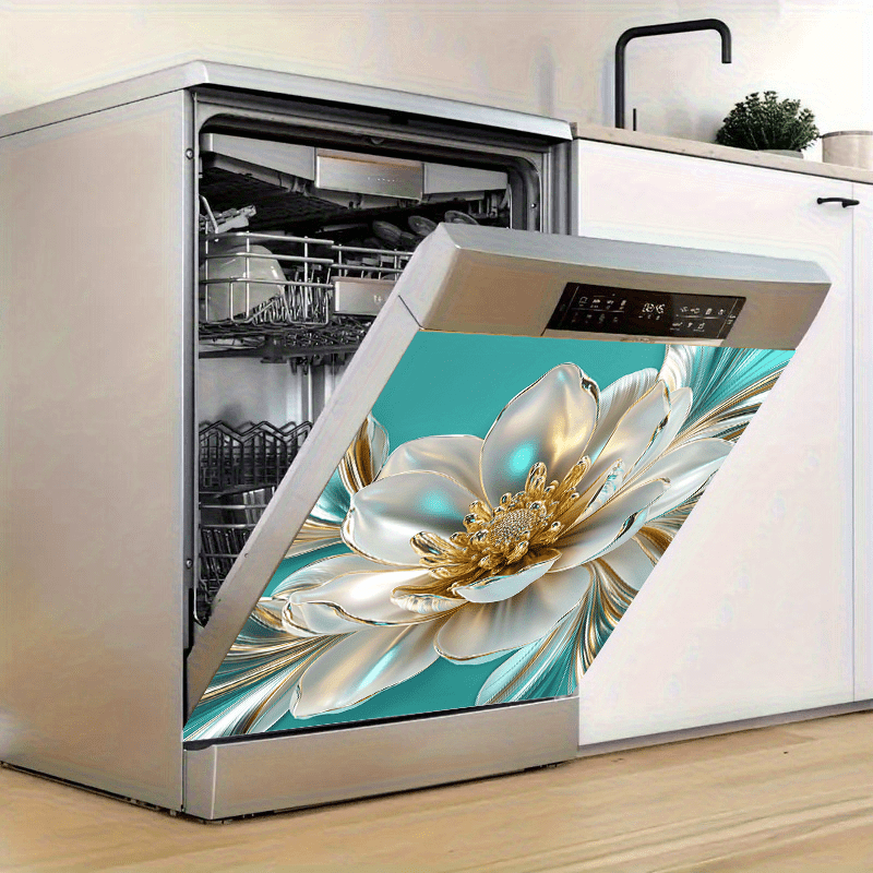 Магнит для посудомоечной машины с жемчужным и золотым тиснением в виде цветка, 2D роскошный дизайн, магнитная масляная панель, современный декор кухни