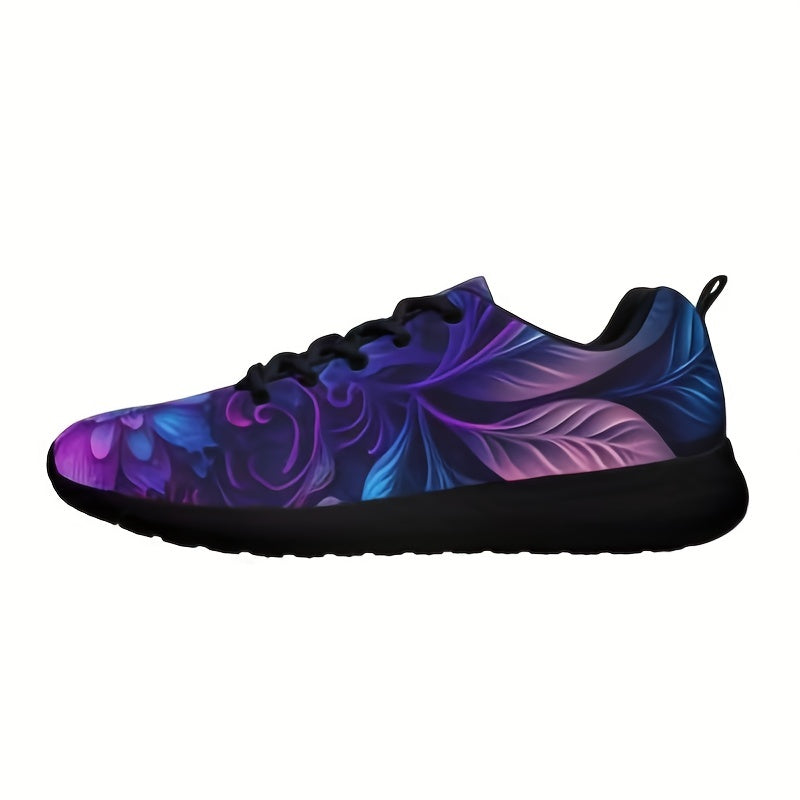 Women's Flower Pattern Sneakers, Lace-Up Outdoor Shoes, Platform Style