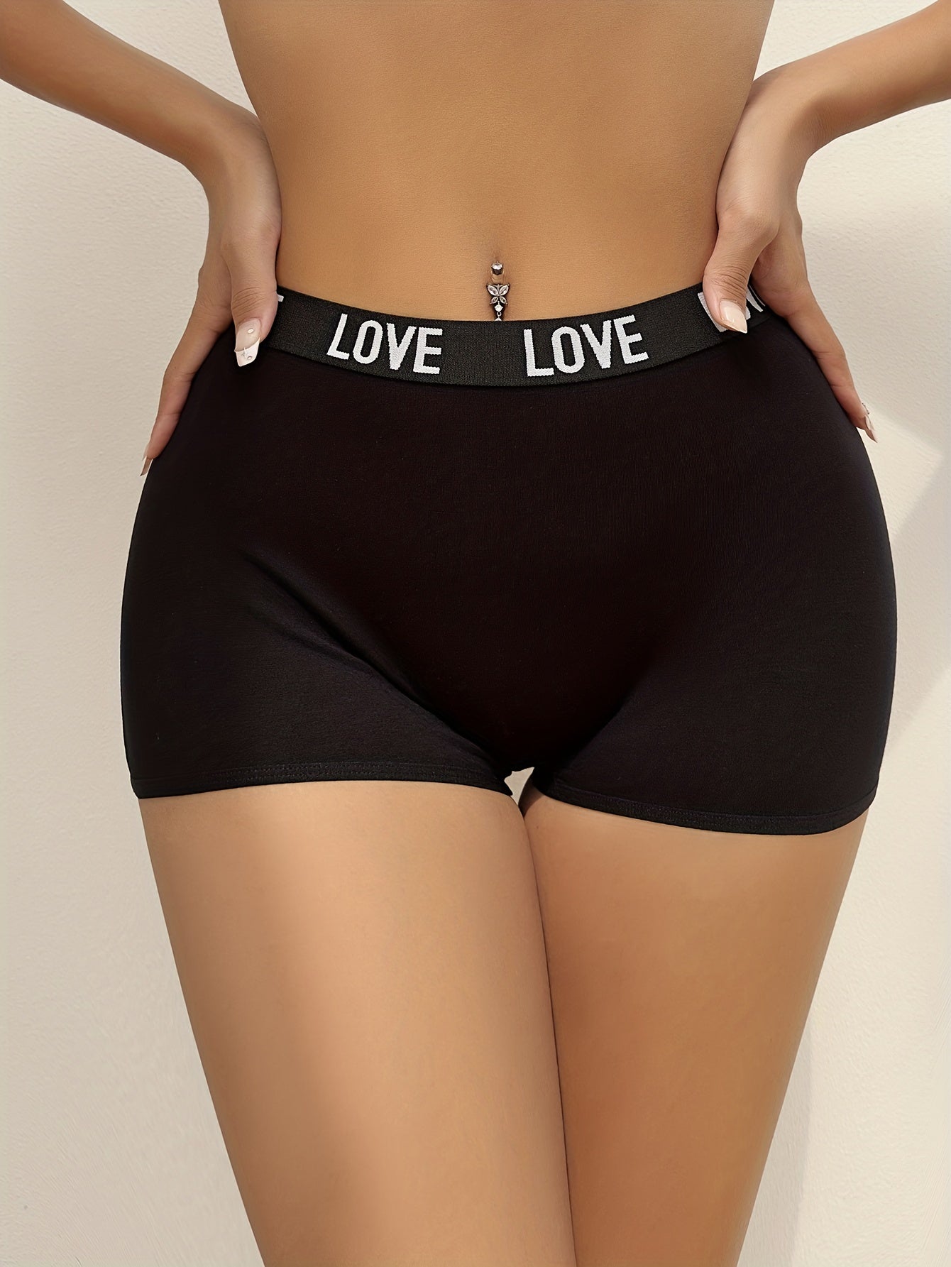 Set of 3 Alphabet Print Women’s Boyshort Panties Soft Stretchy Knit Lingerie