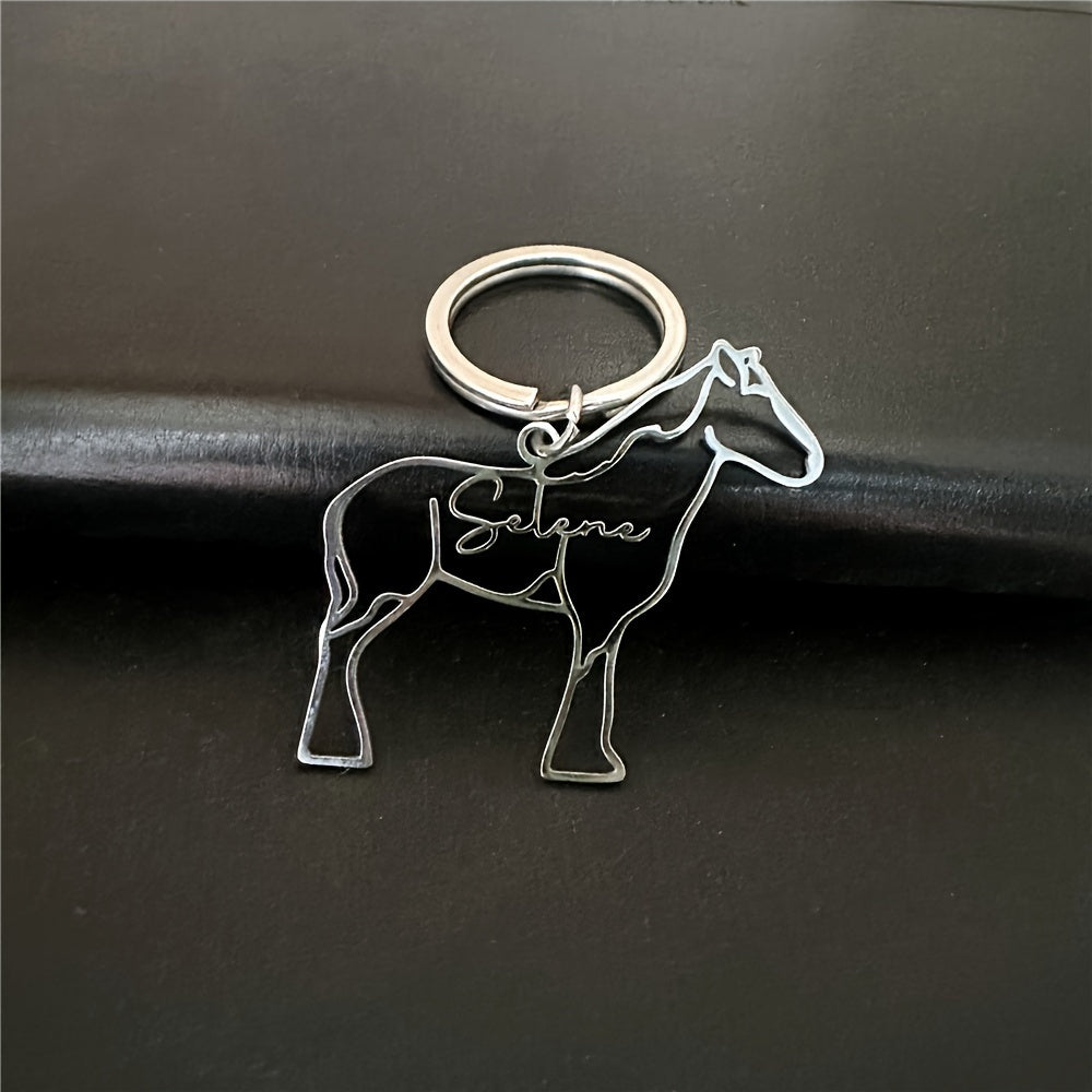 Llavero personalizado de acero inoxidable con charm de animal grabado "Selena" para mujeres