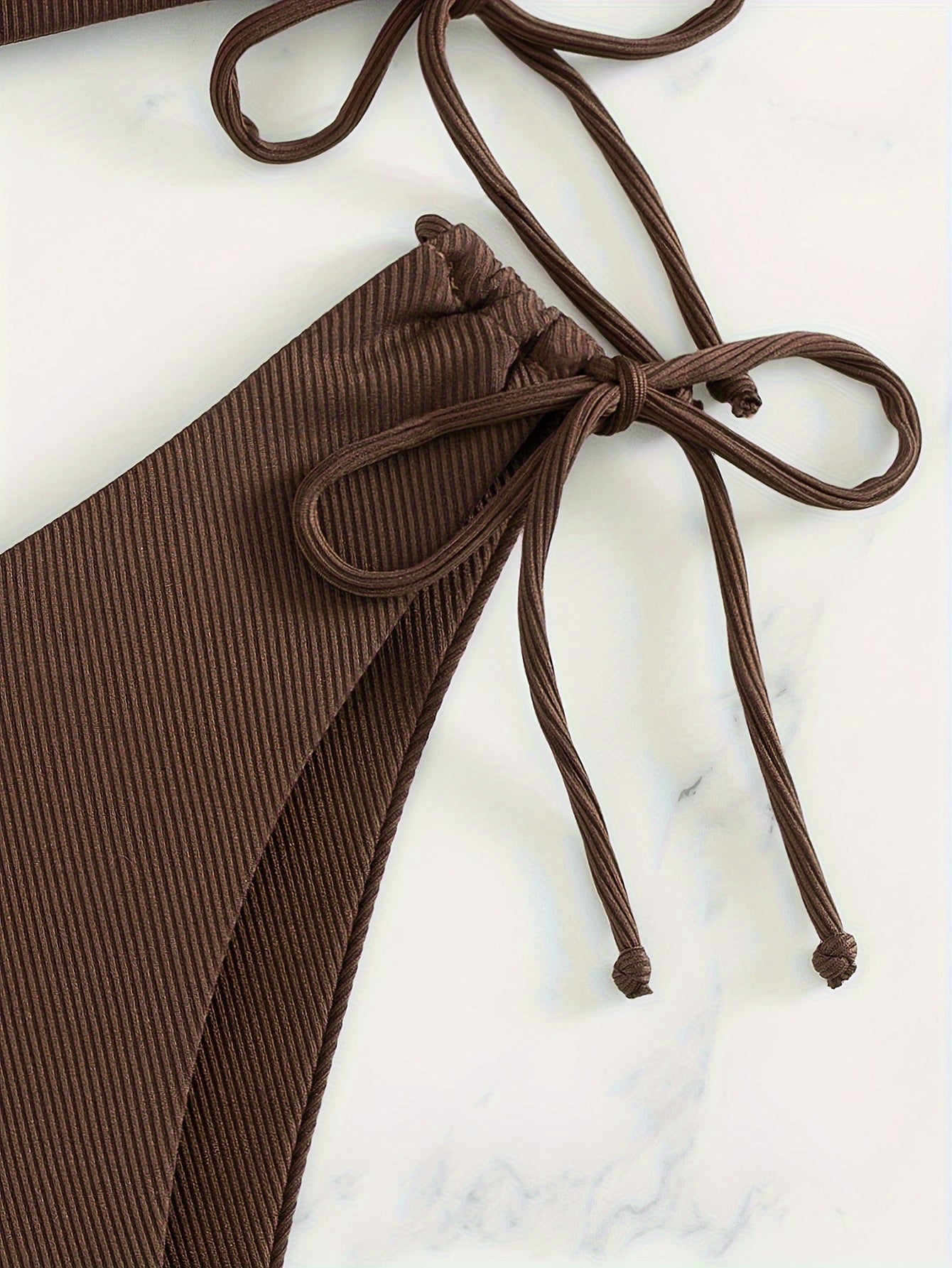 Ribbed Bikini Set with Drawstring Side Tie Top and Bottom for Women