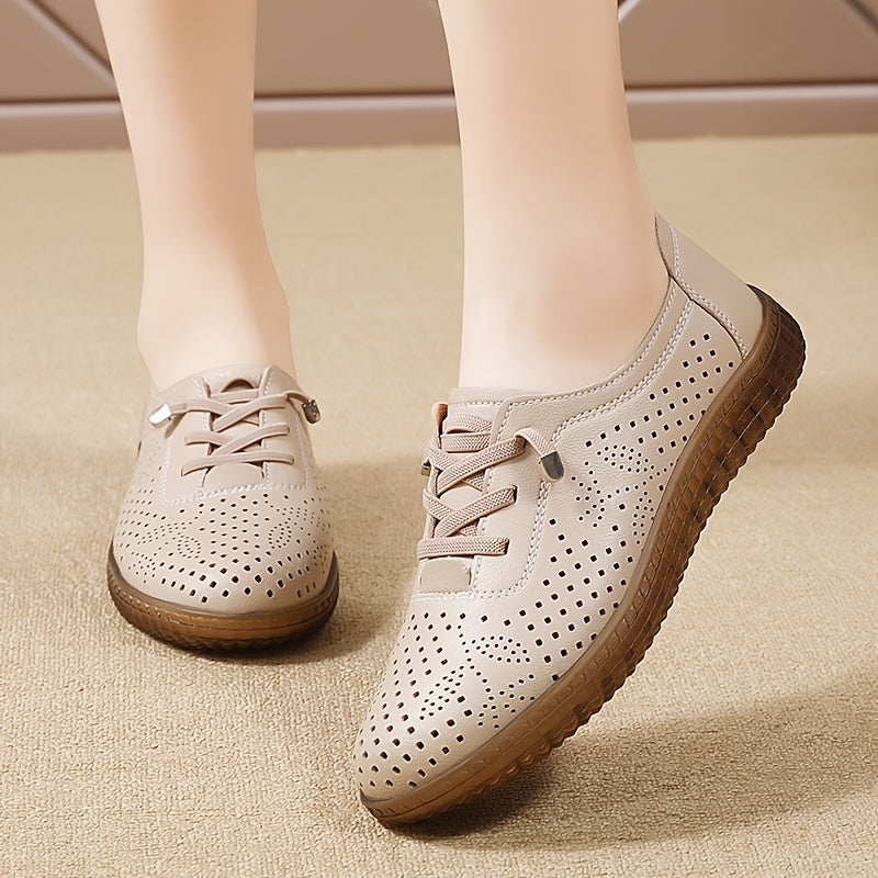 Women's Slip-On Flat Shoes Elastic Straps Hollow Design Comfortable Casual Sizes 8.9-10.7cm