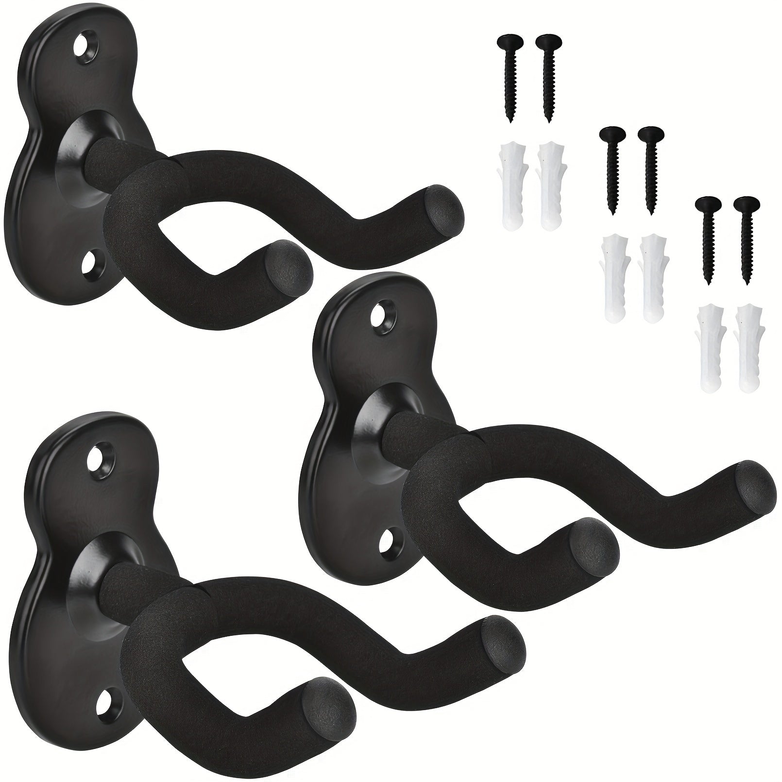 Wall Mounted Guitar Hooks Pack of 2 3 or 4 Black Iron Wall Mount for Folk Bass Electric Classical Guitars