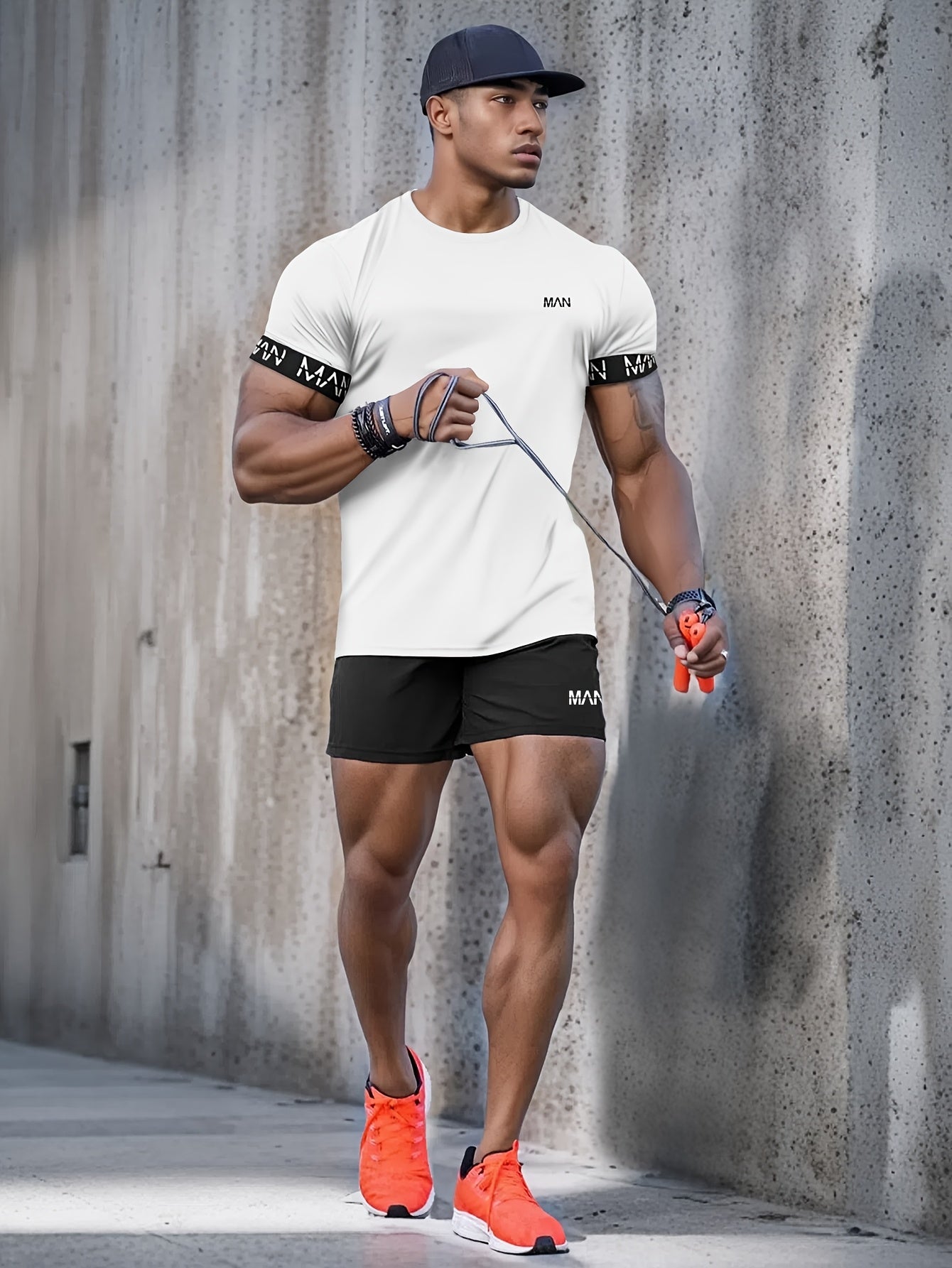 Men's Quick-Drying Sports Set Polyester Elastane Summer Fitness Jacket and Shorts