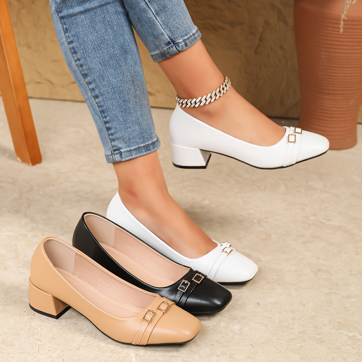 Women's Large Size Simple Leather Heel Shoes for Casual or Formal Wear