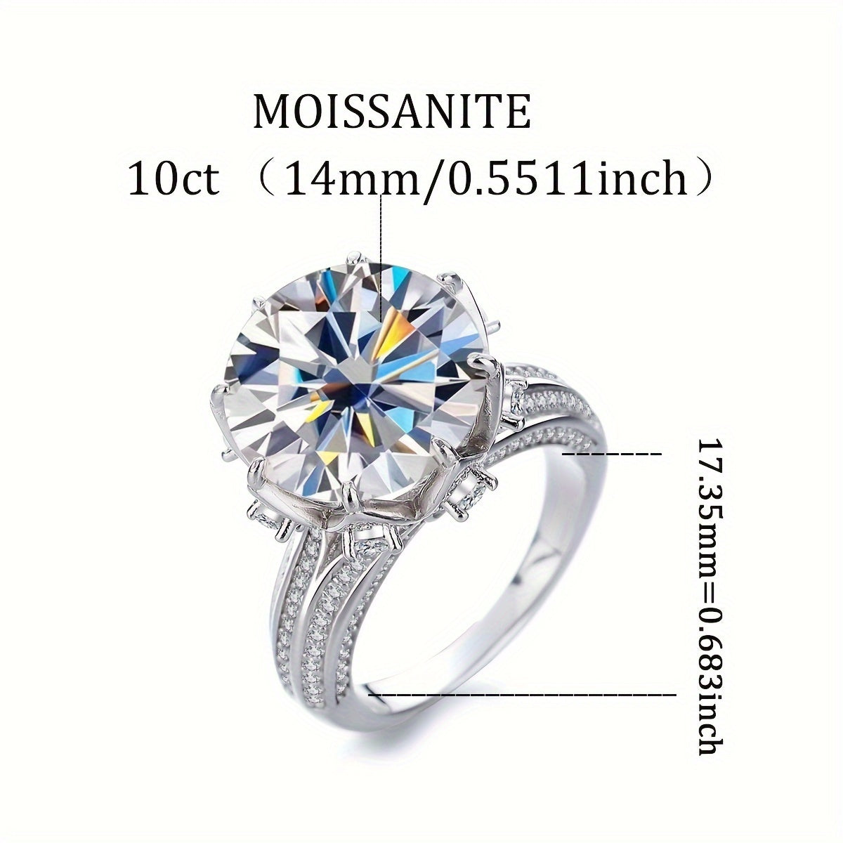 Anillo de compromiso de moissanita de 10ct para mujer, plateado, hipoalergénico, diseño de estrella, pavé