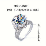 Anillo de compromiso de moissanita de 10ct para mujer, plateado, hipoalergénico, diseño de estrella, pavé