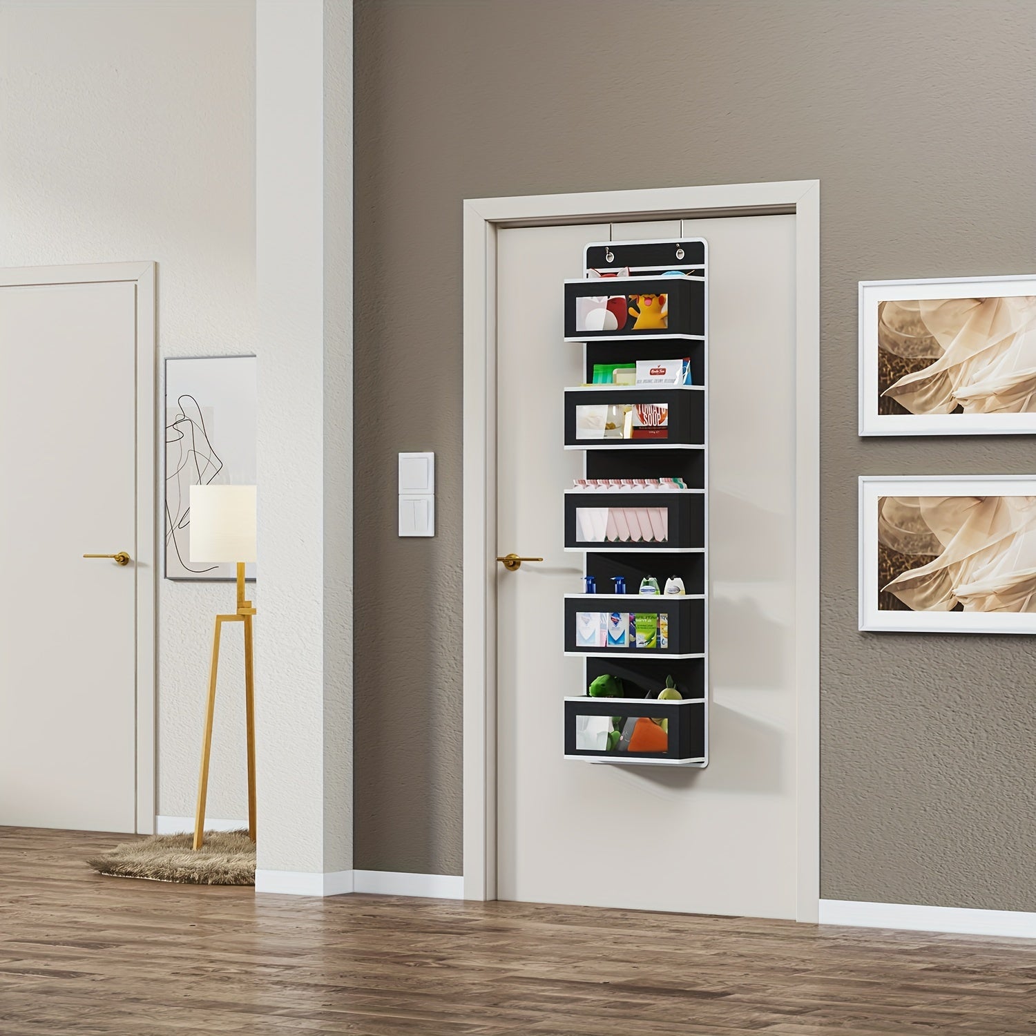 Wall Mounted Organizer Storage with 2 Metal Hooks for Wardrobe Closet Bathroom Kitchen