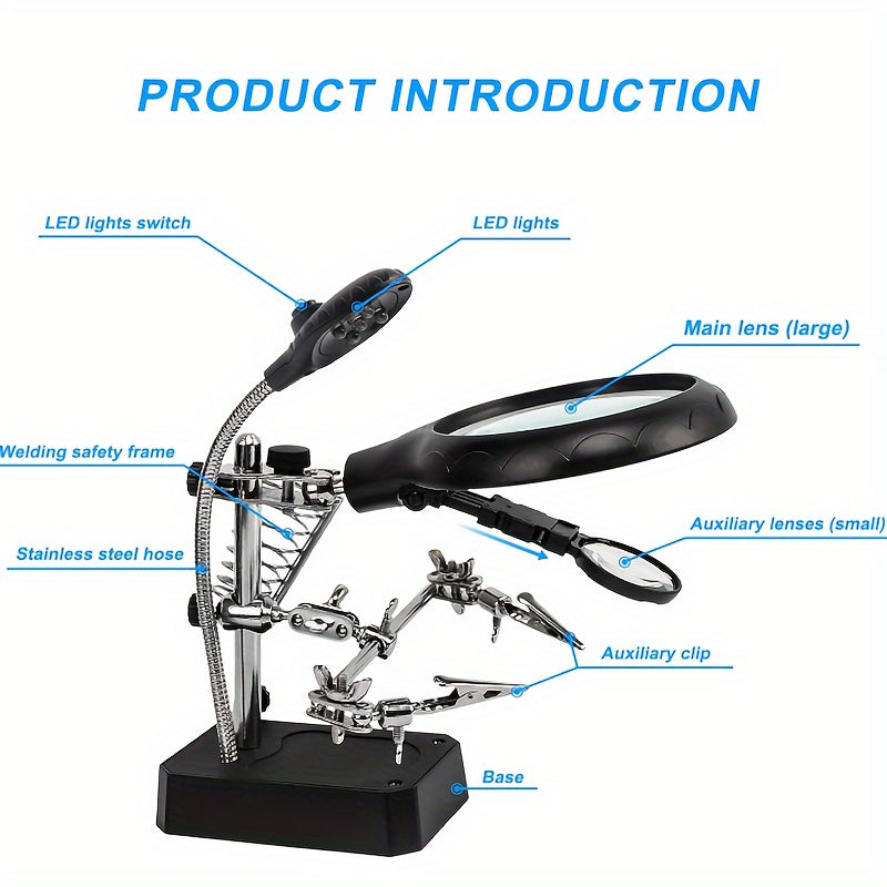 LED Lighted Magnifying Station with 2.5X 7.5X and 10X Magnification for Soldering Crafting and Jewelry