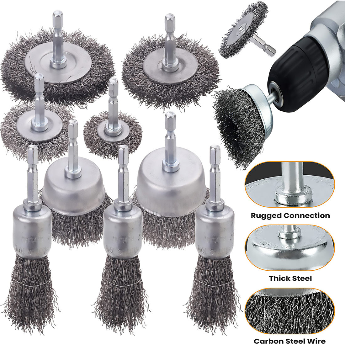 3PCS Wire Brush Wheel Cup Set Coarse Carbon Steel Rust Removal Drill Attachments