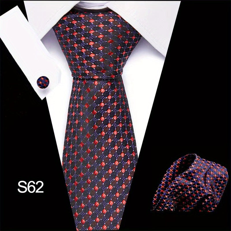 Men's Tie Set with Cufflinks and Square Scarf for Business Formal Wear