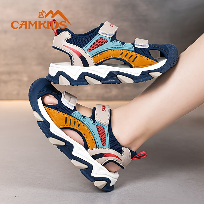 Kids Summer Sandals Breathable Mesh Non-Slip Toe-Collision Hook-and-Loop Outdoor Casual