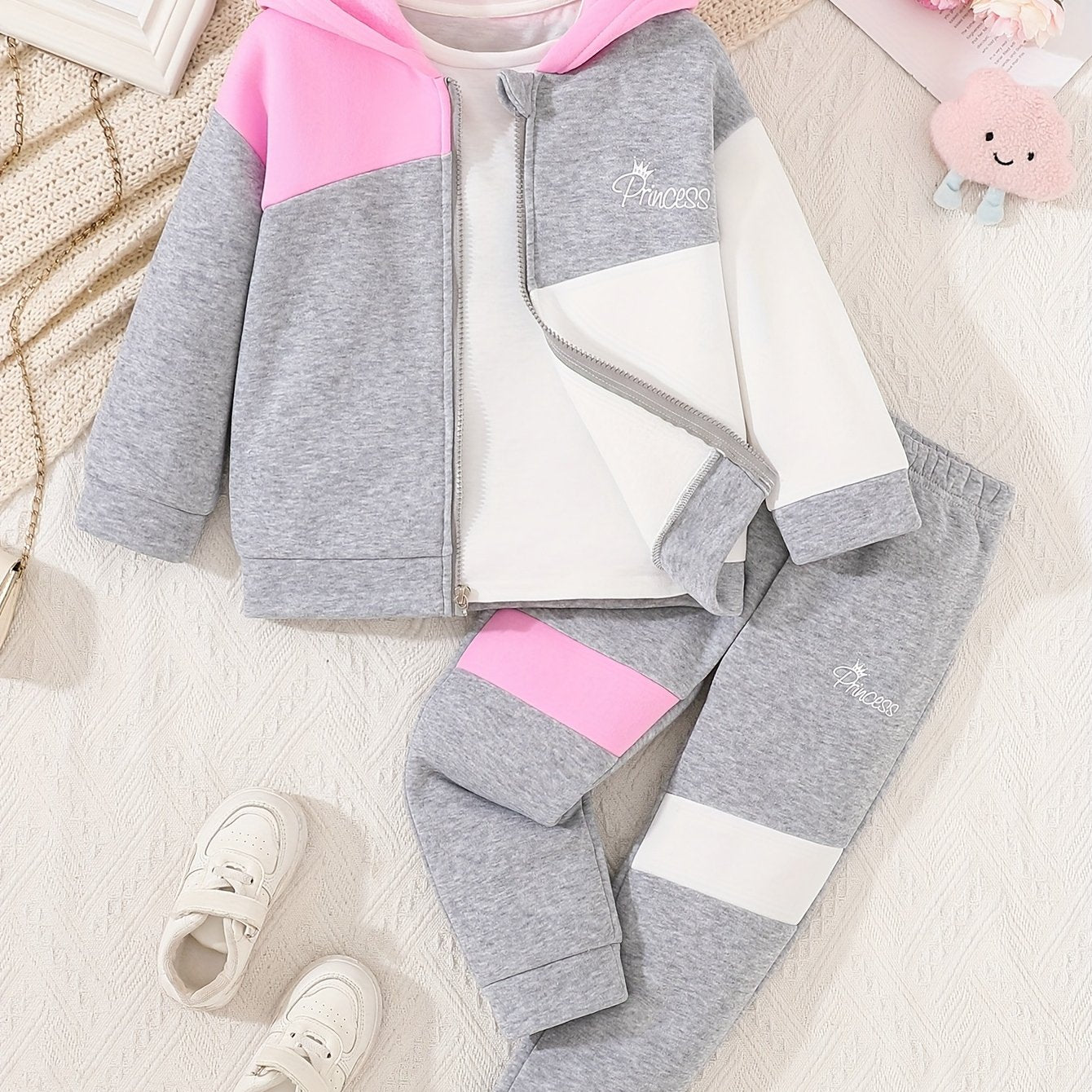 Girls' Kids Colorblock Letter Print Hoodie and Joggers Set Long Sleeve Knit Fall Winter