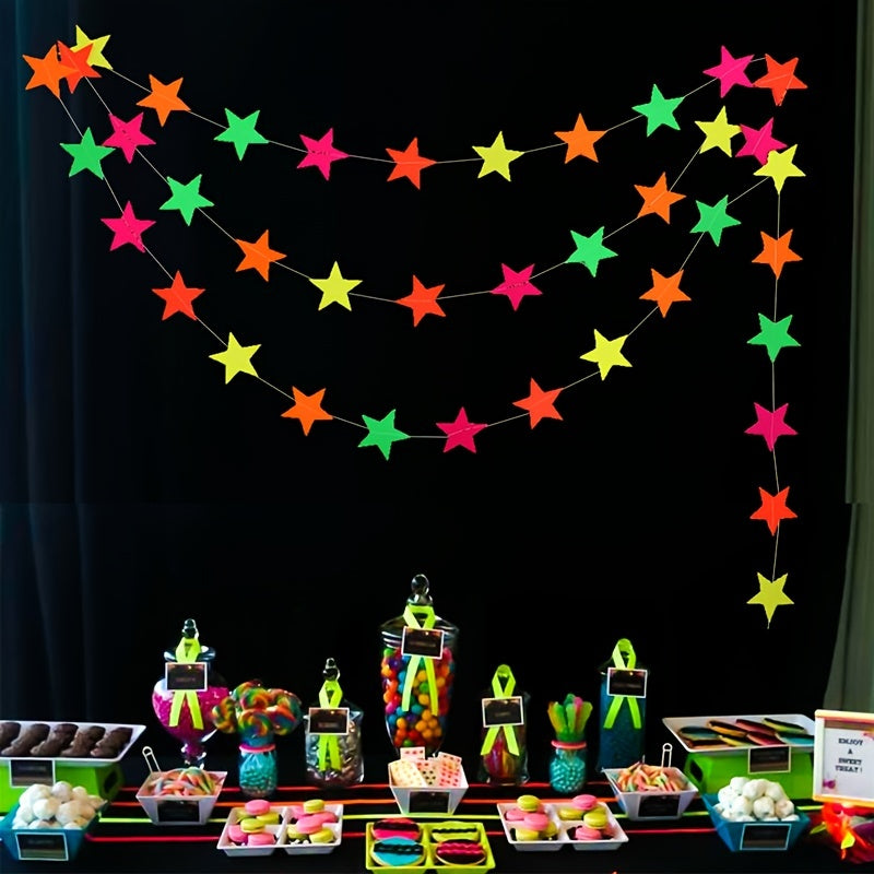 Fluorescent Paper Decorations with Star Discs Triangles and Pull Flowers for Parties