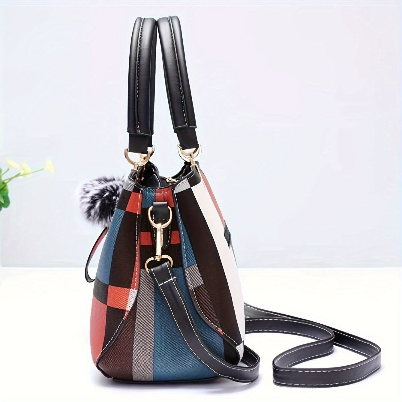 Элегантная сумка через плечо из искусственной кожи с клетчатым узором и магнитной застежкой для официальных мероприятий и работы