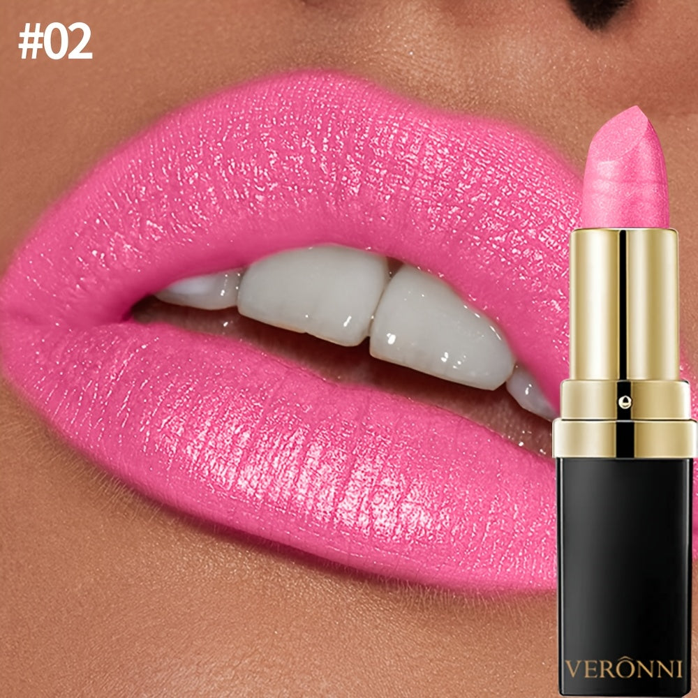 Women Waterproof Lipstick with Hydrating Shine and Metallic Finish