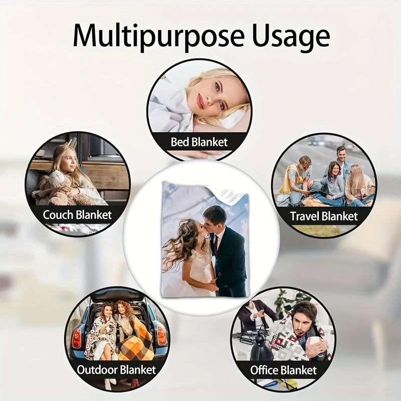 Personalized Flannel Throw Blanket with Custom Photo and Geometric Design Lightweight for Year-Round Use