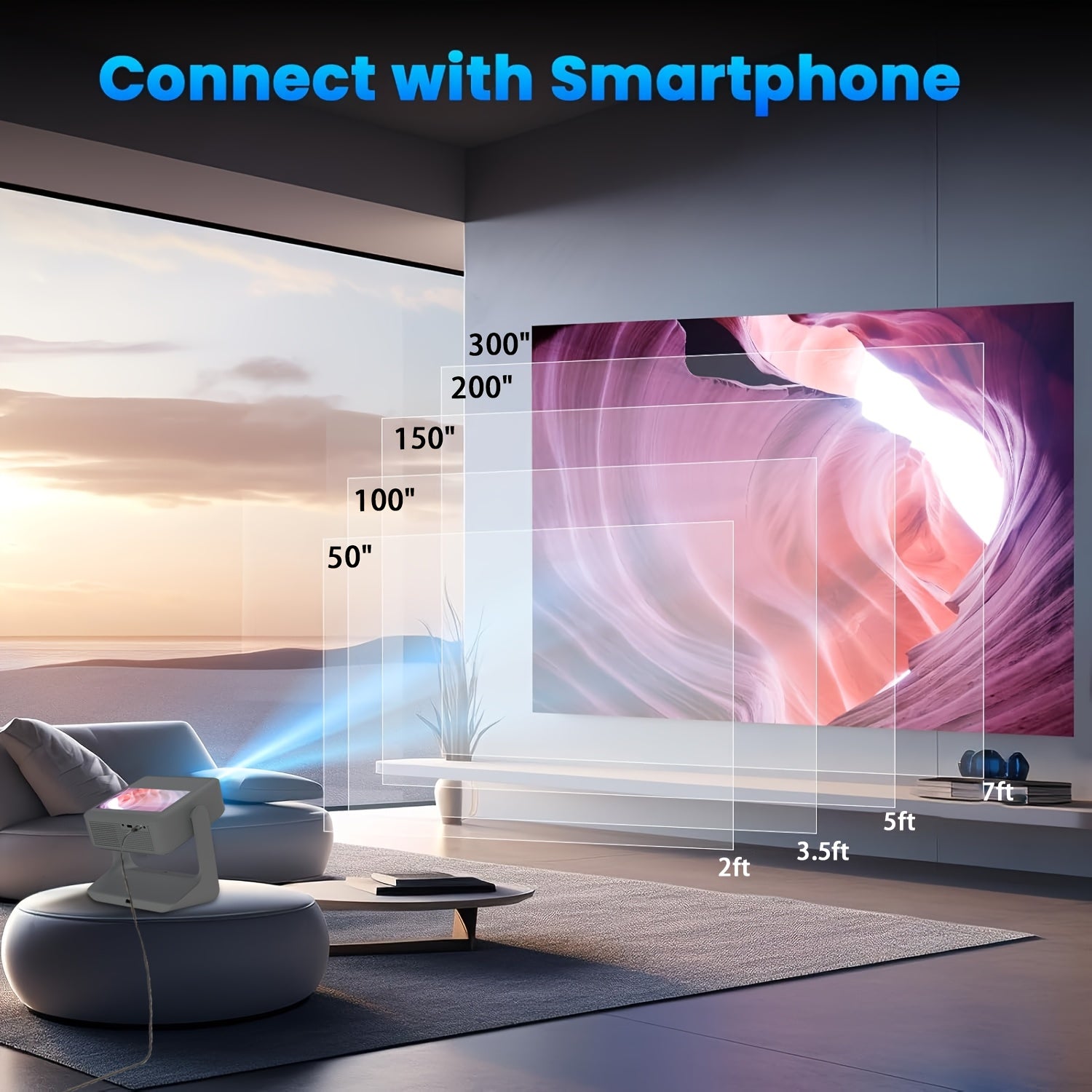 Proyector portátil para el hogar 1080P 4K con soporte, pantalla táctil, WiFi6 y altavoces integrados