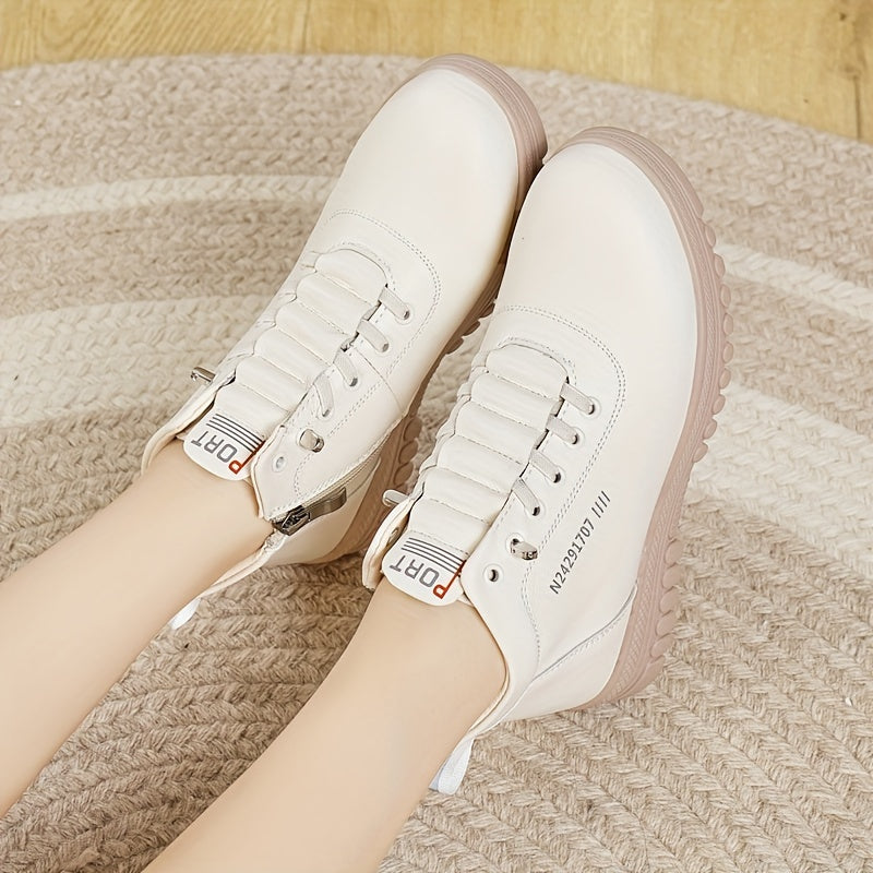 Women Ankle Boots Faux Leather Zipper Casual Solid Color Winter