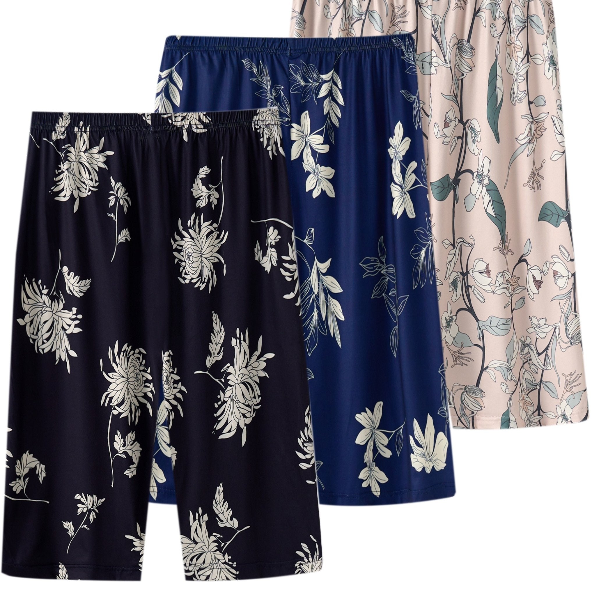 Women's Plus Size Casual Sleep Shorts with Floral Print and Elastic Waist for Lounge