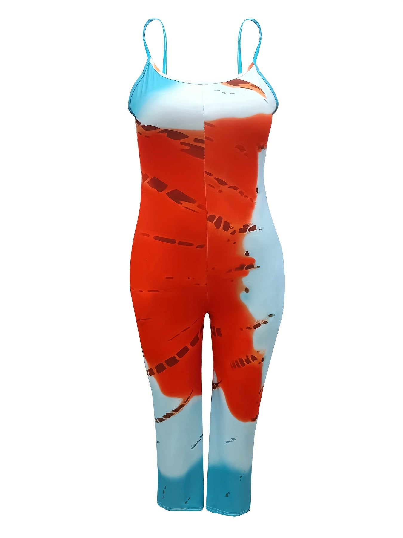 Women's Plus Size Sleeveless Jumpsuit Summer Dress Vibrant Orange Blue Print