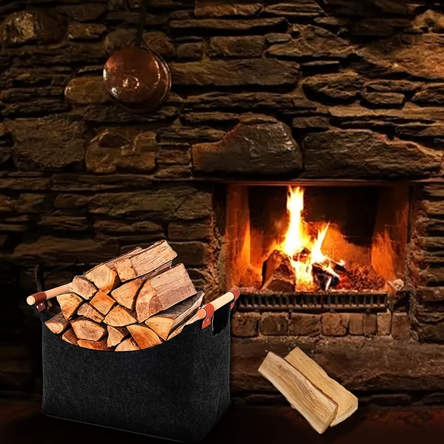 Large Capacity Firewood Carrier with Handles for Indoor Storage of Firewood Toys and Clothes