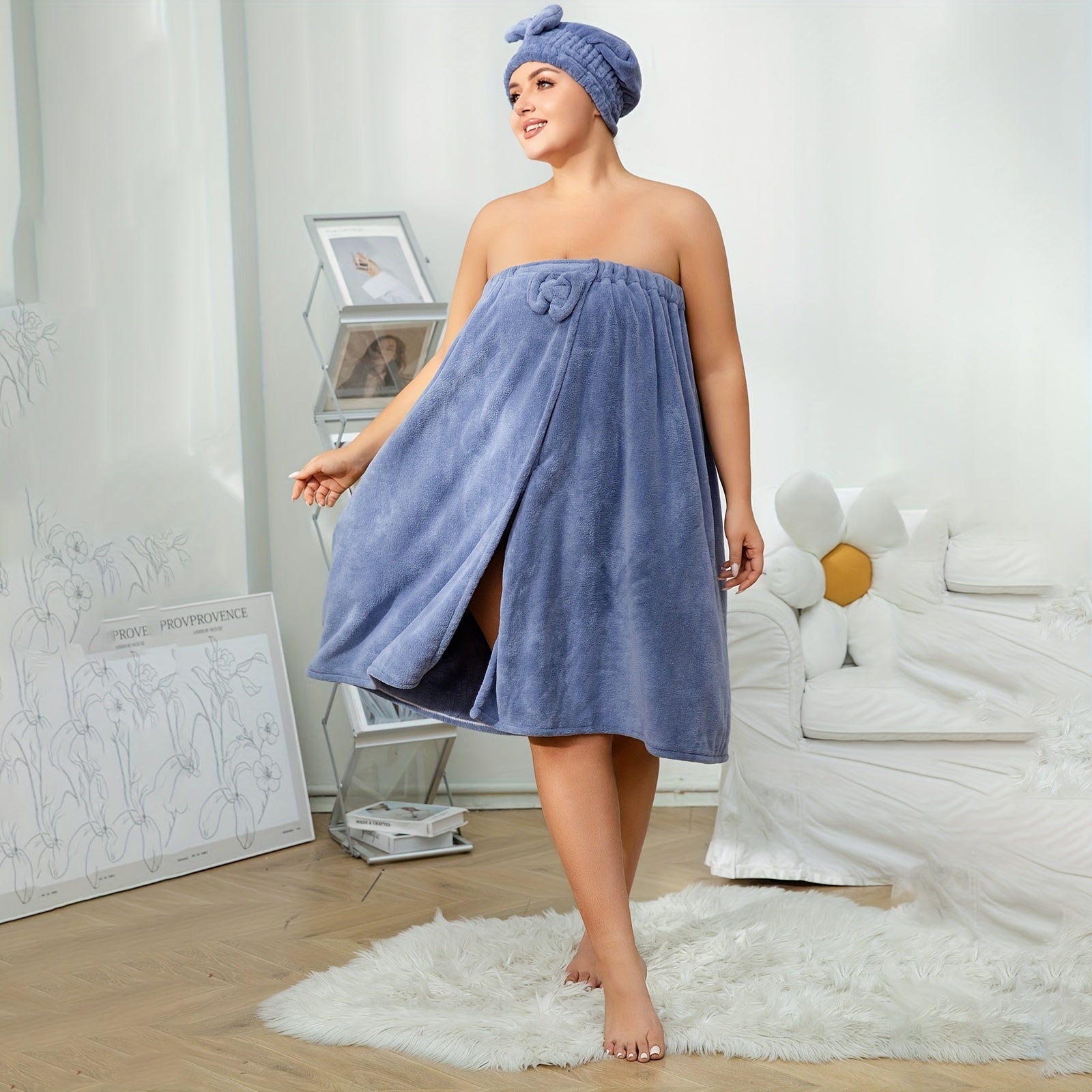 Plus Size Bathrobe for Men and Women Oversized Soft Cotton with Shower Cap