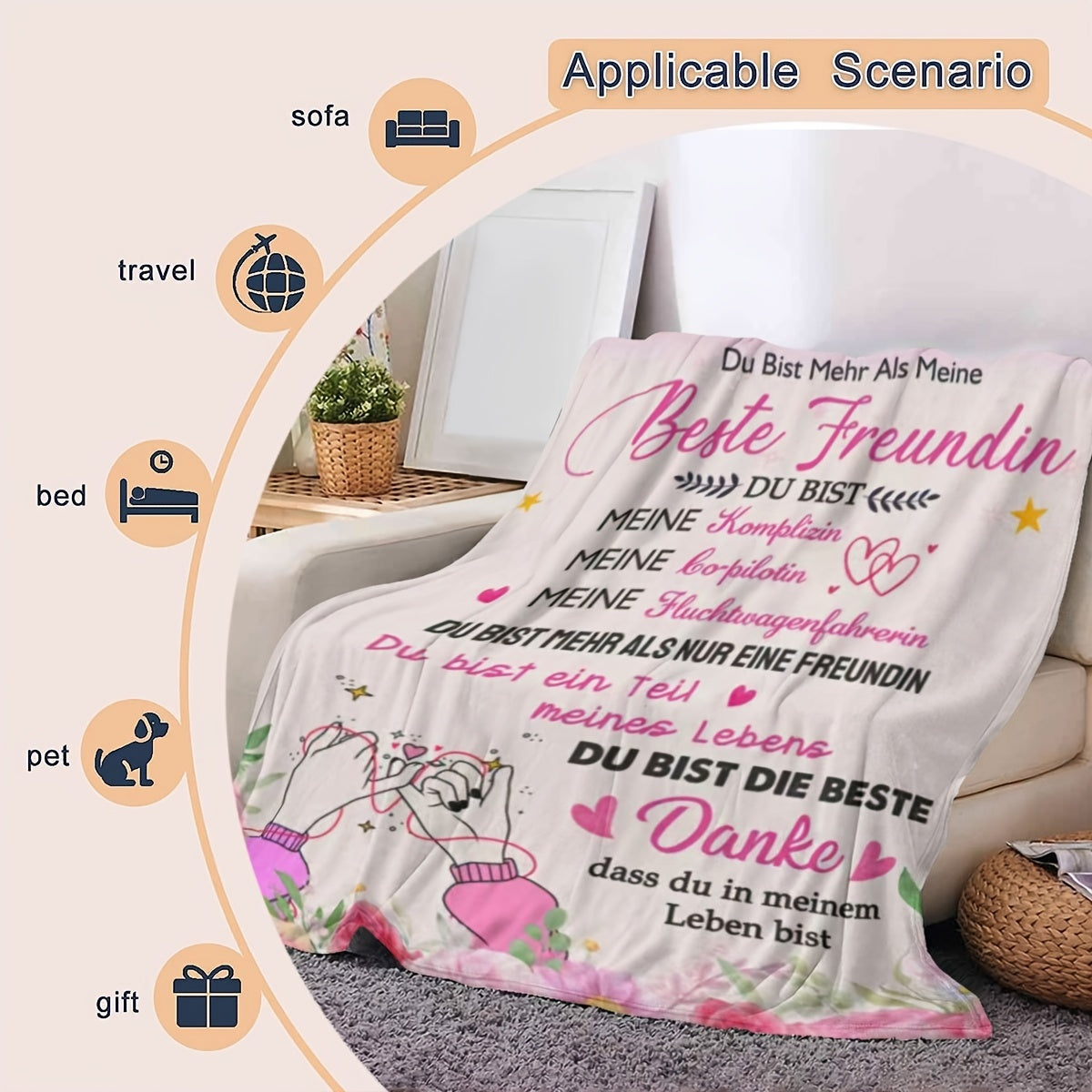 Cozy Printed Fleece Throw Blanket for Sofa Bed Living Room Decor