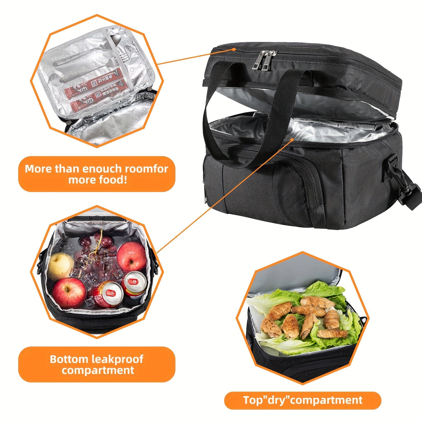 Insulated Lunch Bag Leak-Proof Tote with Adjustable Shoulder Strap for Outdoor Use
