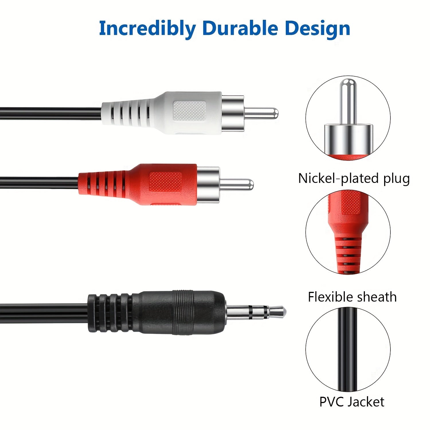 3.5mm to 2RCA Audio Cable 50ft Stereo Y Adapter for Smartphones Tablets Speakers HDTV