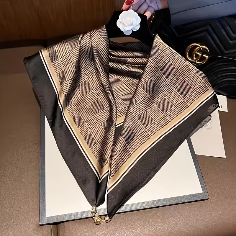 Silk Scarf for Women Spring Autumn Square Thin Neck Protection with Magnetic Buckle