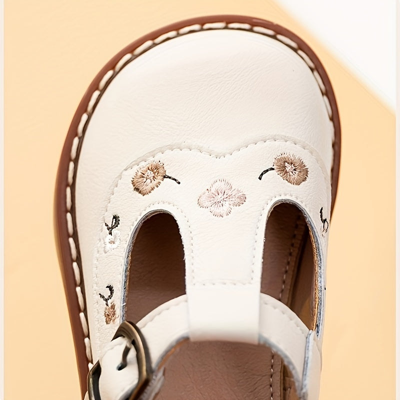 Girls Flat Shoes with Embroidered Flowers Breathable Non-Slip Spring Summer Autumn