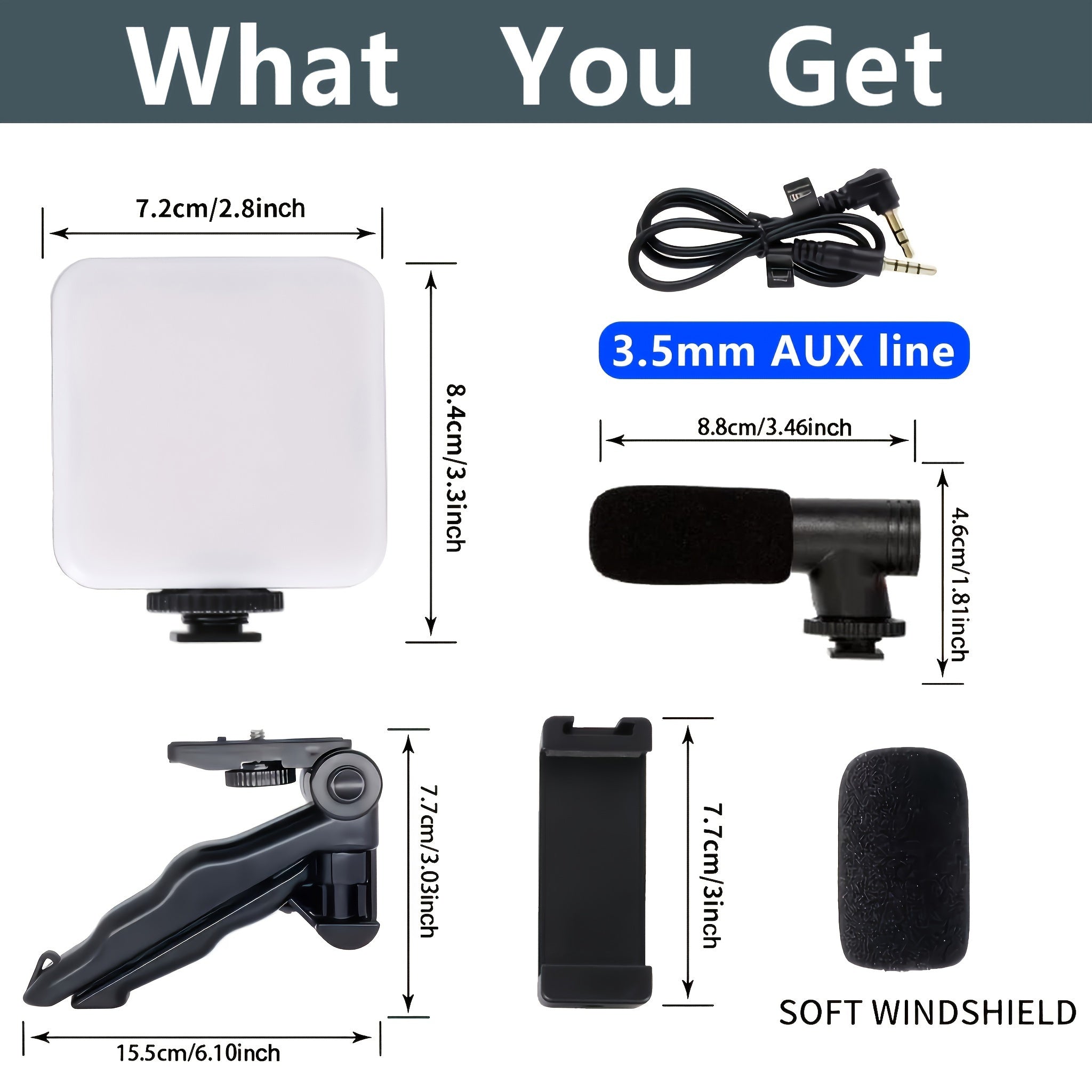 Smartfon video to'plami, gimbal, LED chiroq, tripod o'rnatish va selfilar, vloglar va fotosuratlar uchun mikrofon bilan.