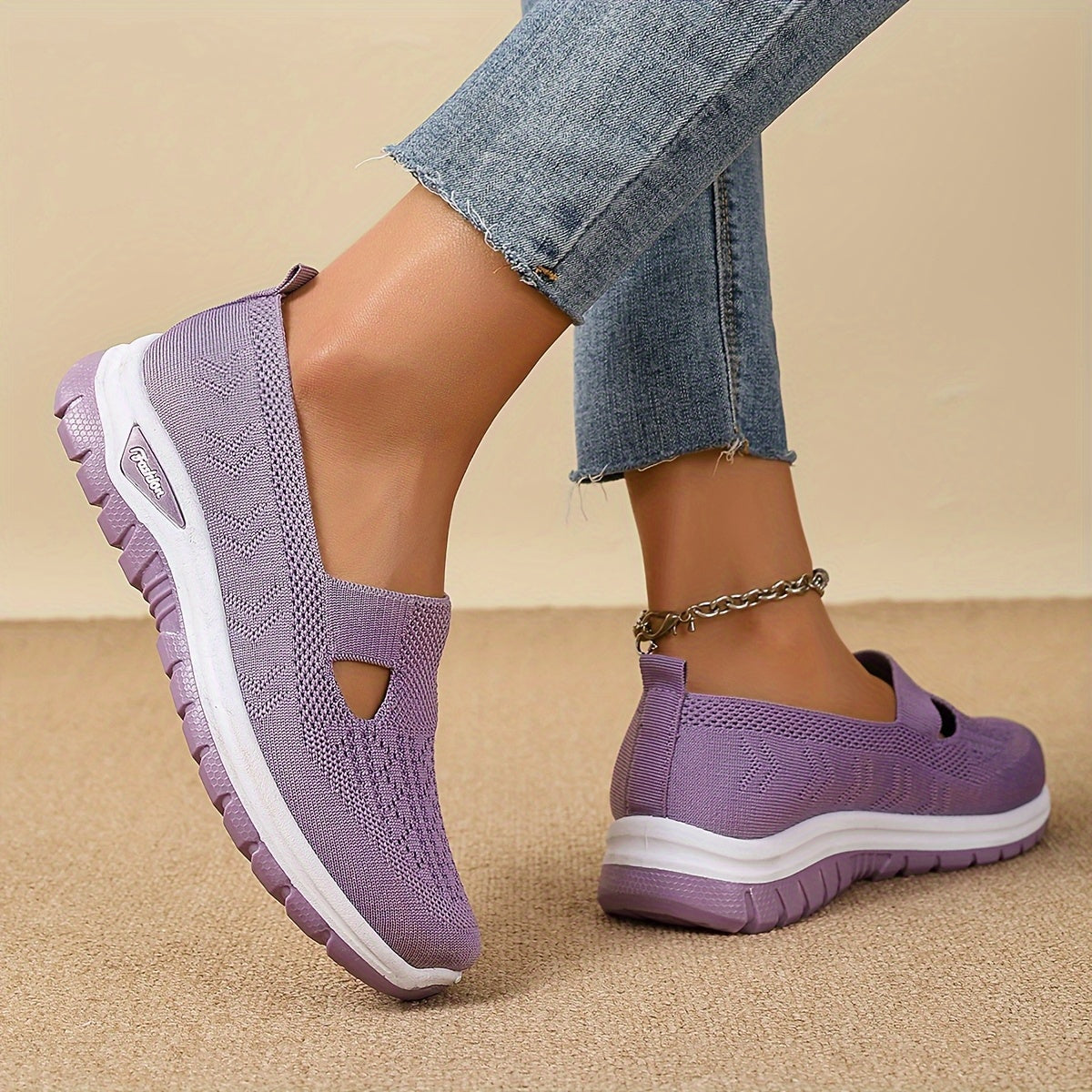 Ayollar uchun nafas oluvchi slip-on sport poyabzali - yengil kundalik mato poyabzali