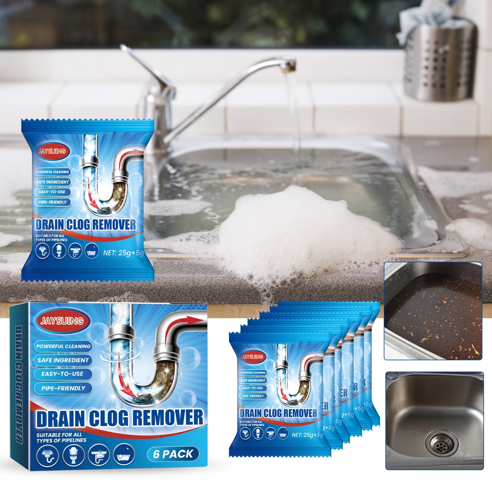 Drain Pipe Cleaning Powder for Clogs Hair Food Residue Oil Toilet Paper