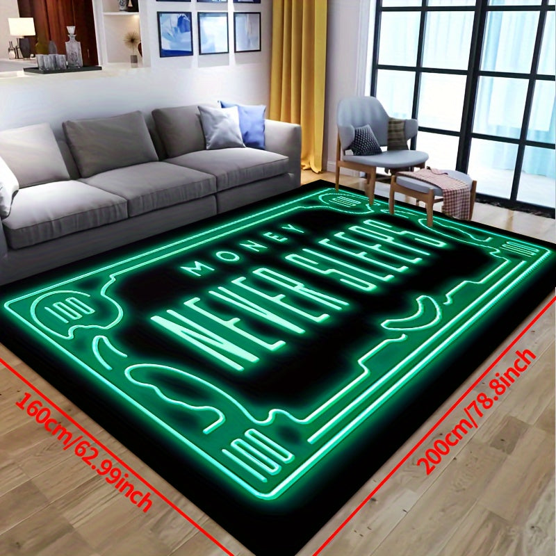 Money Never Sleeps Rug Non-Slip Waterproof Machine Washable Home Decor