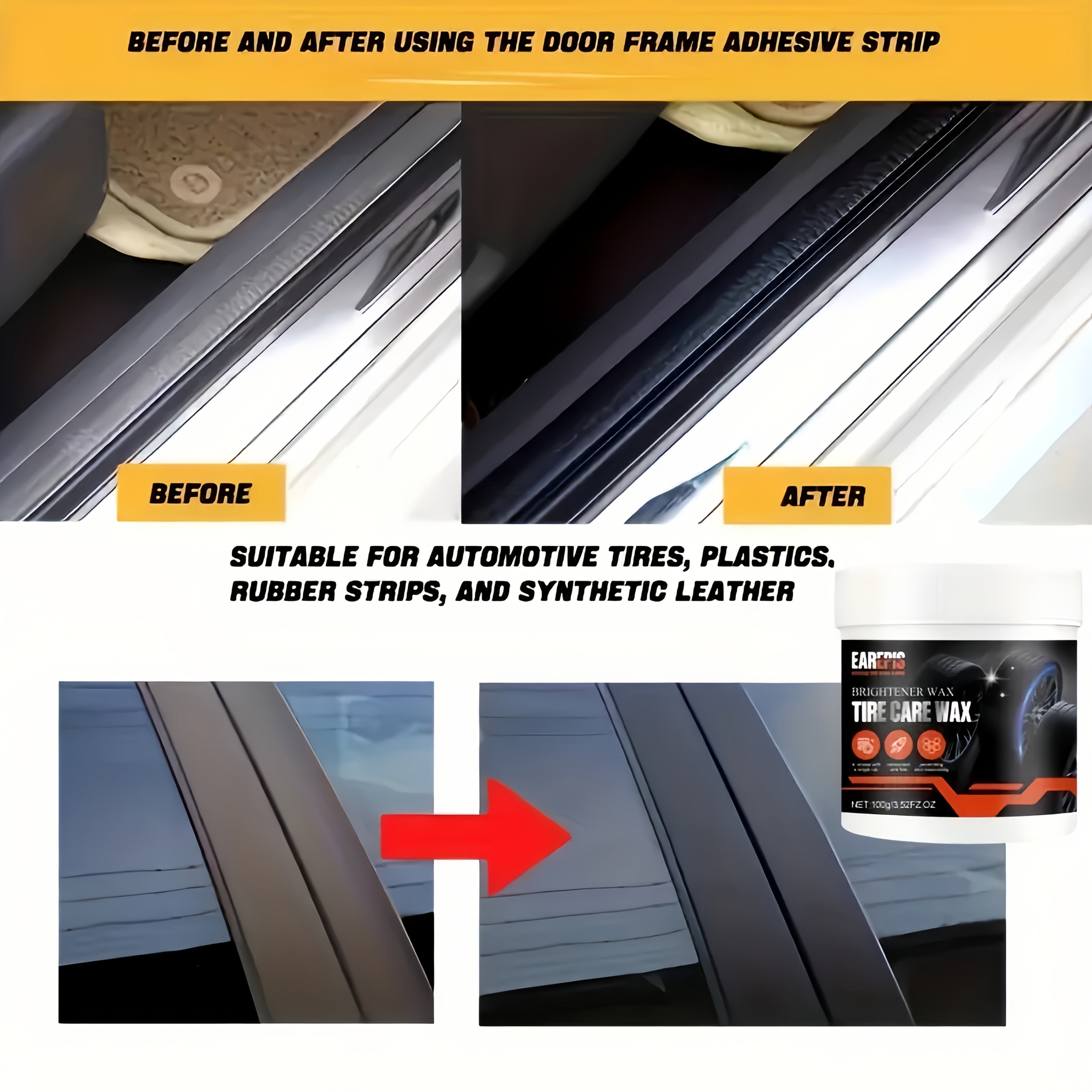 Cera brillante para neumáticos con aceite de coco, aplicador de esponja, mejora el brillo del plástico