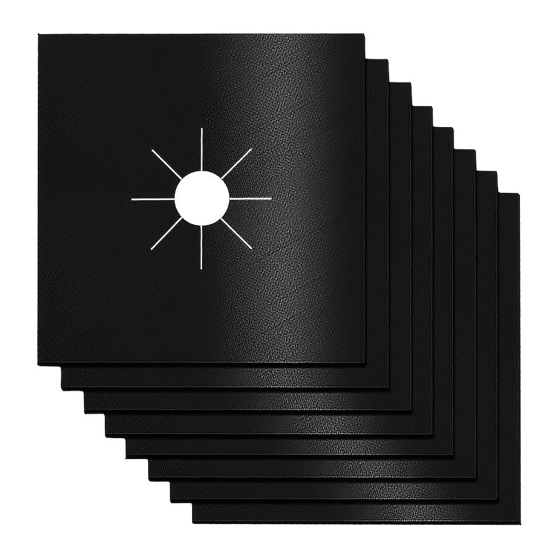 8pcs Black Gas Stove Protectors Reusable Non-Stick Quick Cleaning Liners 10.6x10.6 Inches