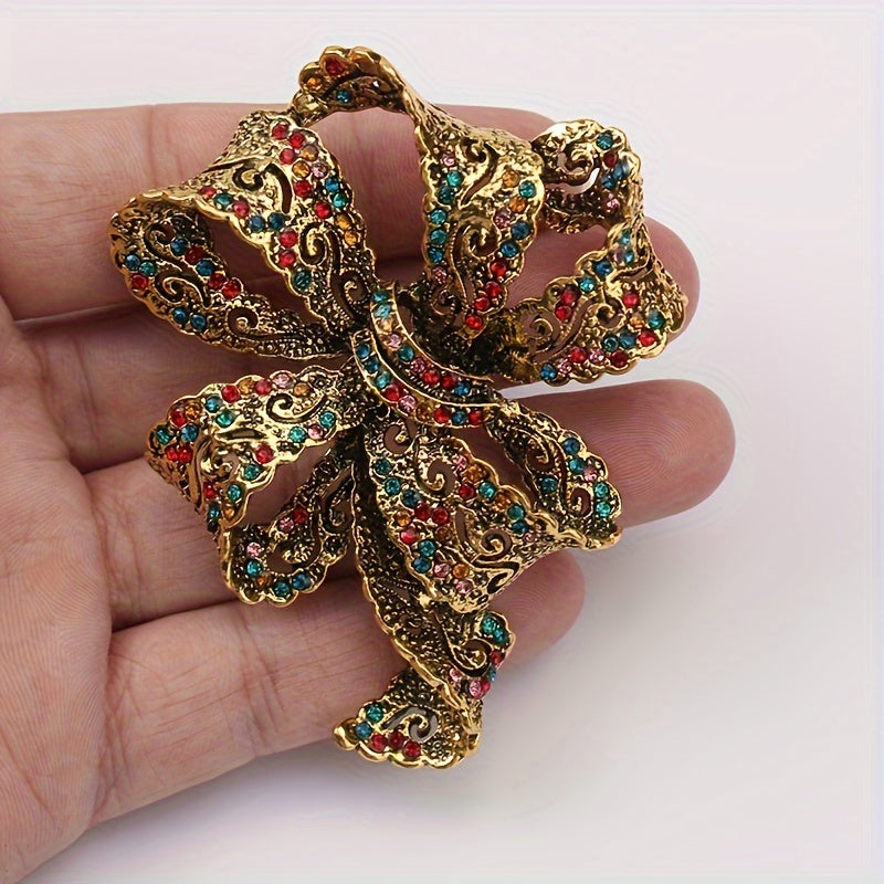 Lace Bow Brooch with Crystal Details for Celebrations and Events