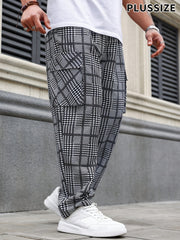 Men's Plus Size Casual Straight Leg Pants Striped Polyester Loose Fit Street Style