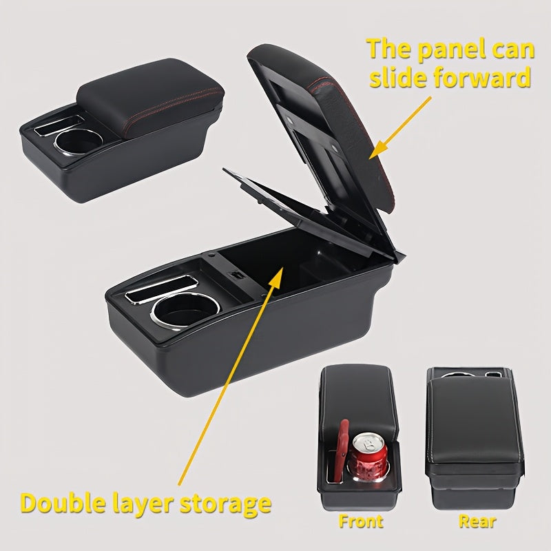 Car Interior Black Armrest Center Console Storage Cup Holder Durable ABS