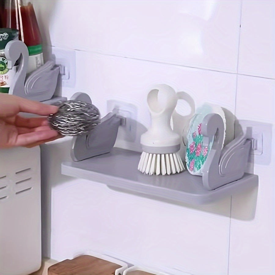Wall-Mounted Storage Rack with Swan Shelf for Kitchen and Bathroom Organization