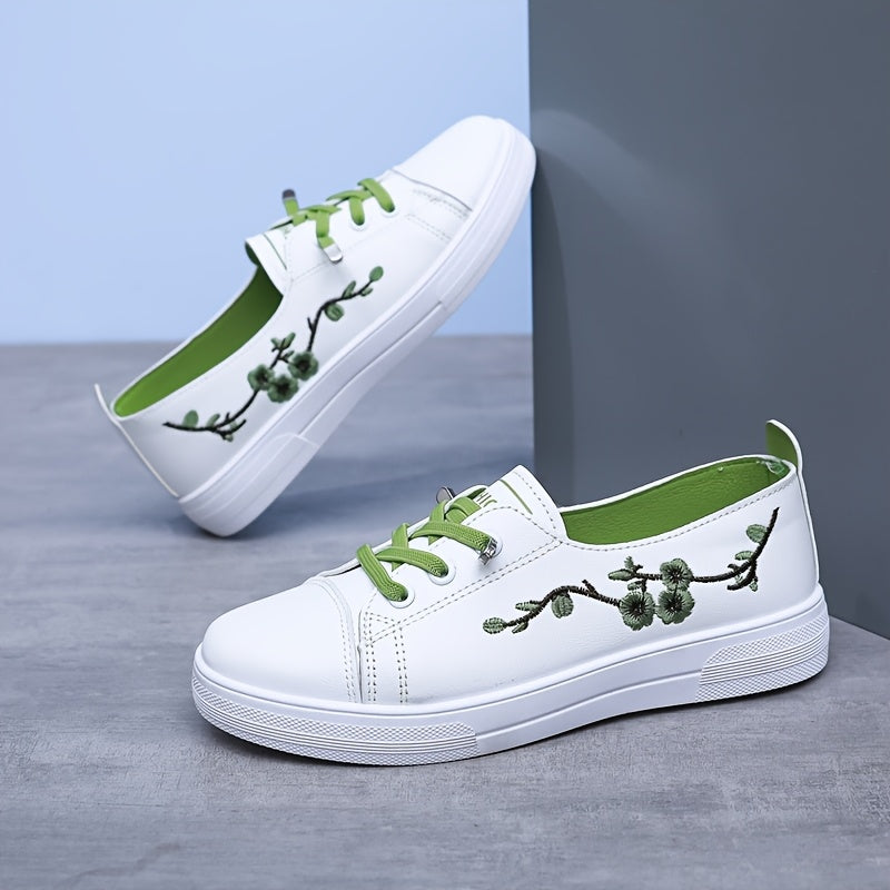 Women’s Floral Embroidery Sneakers Casual Slip-On Microfiber All-Season