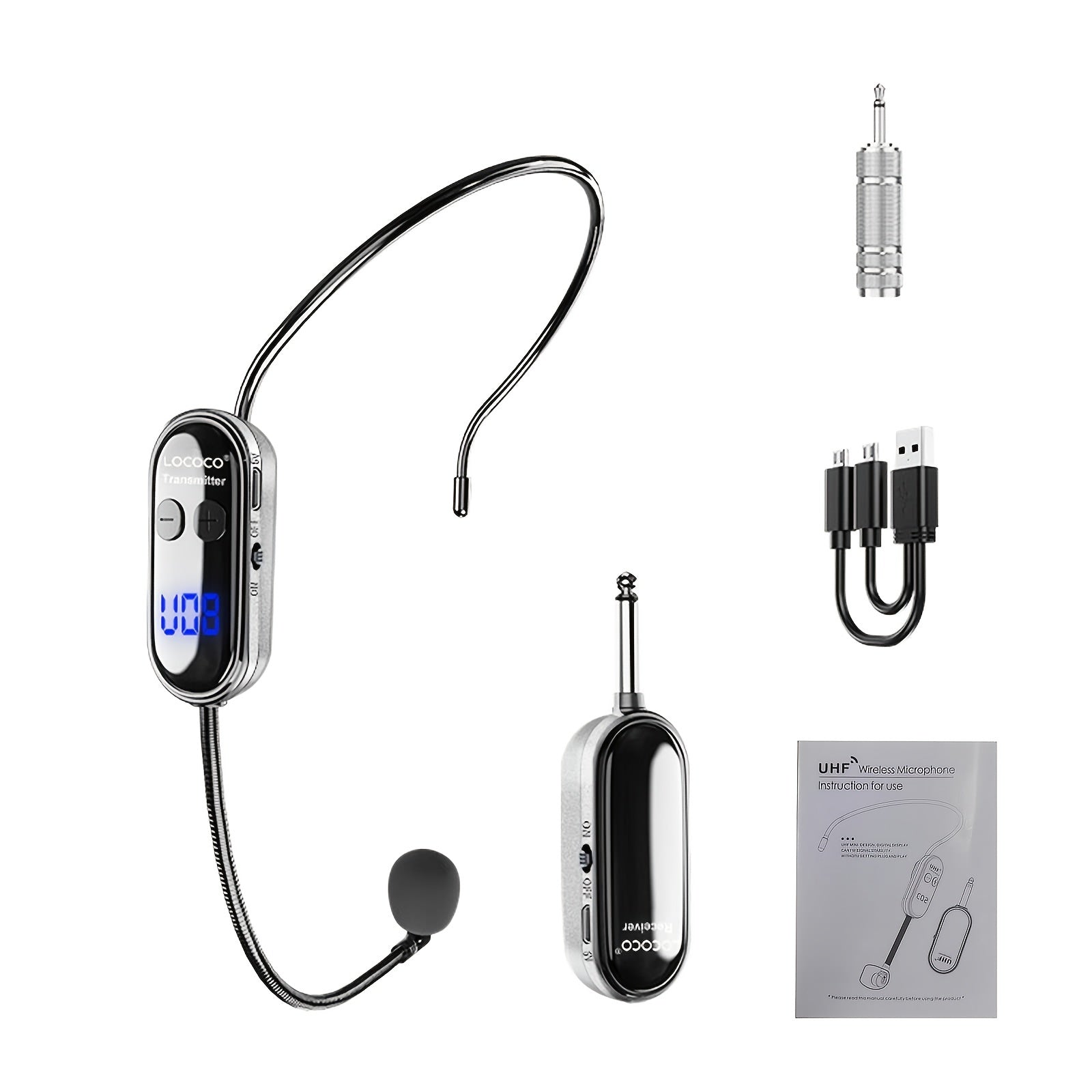 Wireless UHF Microphone Headset with LED Display for Voice Amplification and Events